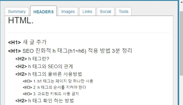 h 태그 확인방법